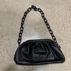 BADGLEY MISCHKA Black Vegan Leather Clutch bag with over the shoulder chain